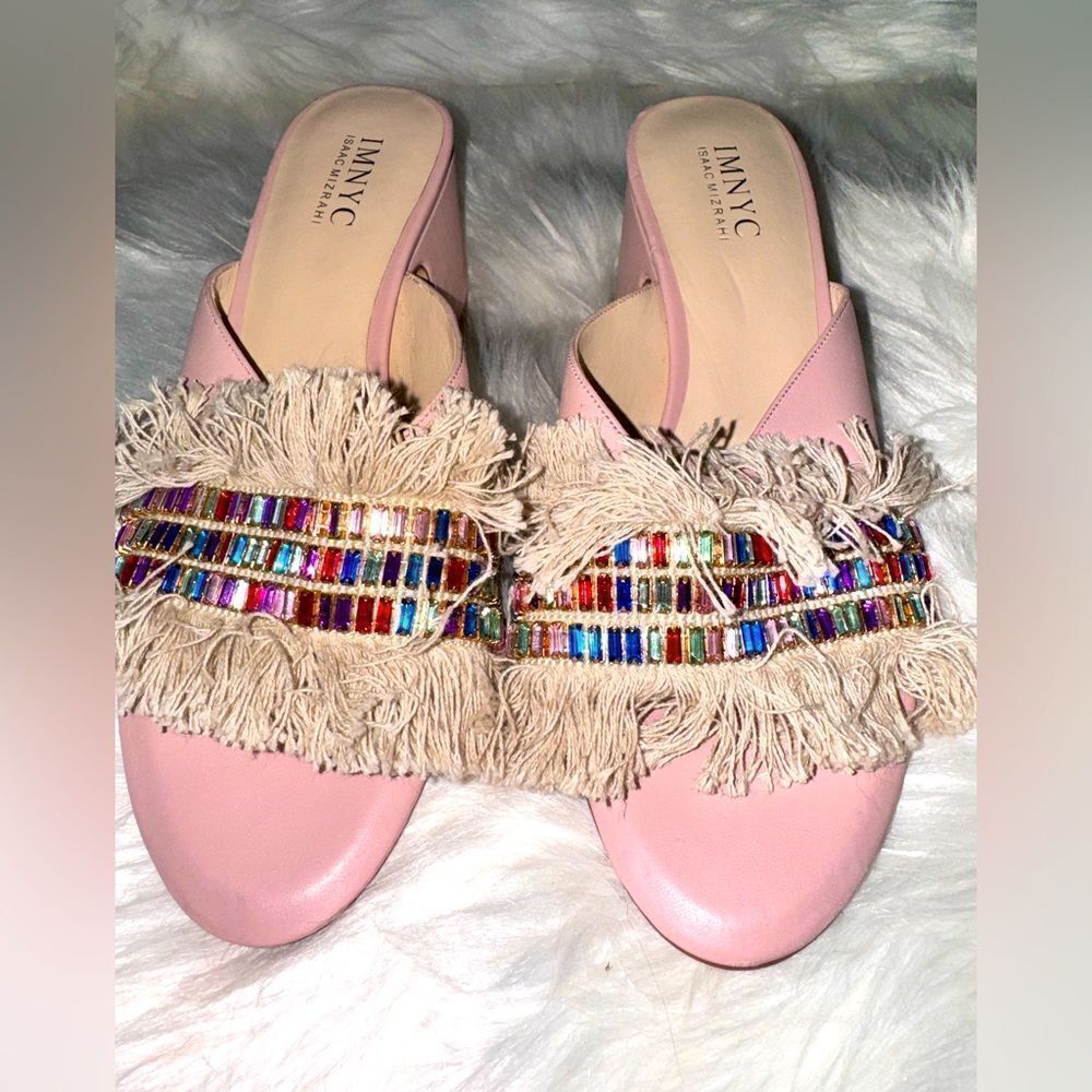 Isaac Mizrahi leather  jeweled sandals